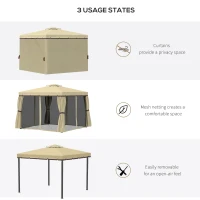 Outsunny 3 x 3(m) Patio Gazebo Canopy Garden Pavilion Tent Shelter with 2 Tier Water Repellent Roof, Mosquito Netting and Curtains, Aluminium Frame, Beige(m-6)