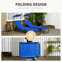 Outsunny Set of Two Folding Sun Loungers, with Adjustable Backs and Sun Canopies - Blue(m-6)
