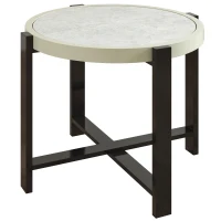 Outsunny Round Small Garden Table, 60cm Outdoor Side Table with Faux Marble Tempered Glass Top, Aluminium Frame for Garden, Patio, Balcony, Light Grey(m-1)