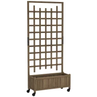 Outsunny Wooden Trellis Planter, Raised Garden Bed with Wheels, to Climb and Grow Vegetables, Herbs and Flowers, Brown(m-1)