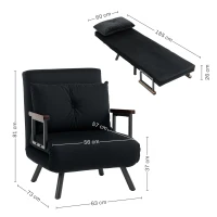 HOMCOM 4-in-1 Velvet-Feel Single Chair Bed, with Pillow - Black(m-3)