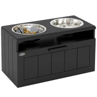 PawHut Raised Dog Bowl with Slow Feeder, Two Stainless Steel Dog Bowls, Drawer, for Large and Extra Large Dogs, Black(m-10)
