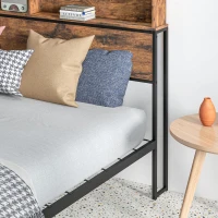 HOMCOM Industrial Double Bed Frame, 4.6FT Steel Bed Base with Storage Headboard, Footboard, Slatted Support and Under Bed Storage, 141 x 207cm, Rustic Brown(m-9)