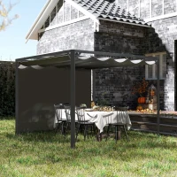 Outsunny 3 x 3m Aluminium Pergola, with Retractable Roof and Wall - Dark Grey(m-2)