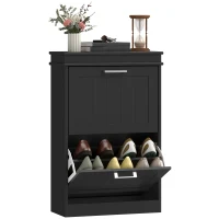 HOMCOM Two-Drawer Minimalistic 10-Shoe Cabinet - Black(m-10)