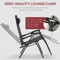 Outsunny Garden Recliner Chairs Set of 2, Outdoor Foldable Zero Gravity Chairs Set w/ Footstool and Detachable Headrest, Black(m-4)