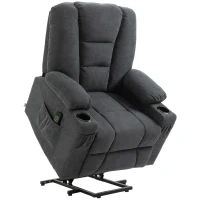 HOMCOM Oversized Riser and Recliner Chair for the Elderly, Fabric Upholstered Lift Chair for Living Room with Remote Control, Side Pockets, Cup Holder, Charcoal Grey(m-1)