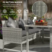 Outsunny tsunny 6-Seater Rattan Dining Set Sofa Table Footstool Outdoor w/ Cushion Garden Furniture, Dark Grey(m-4)