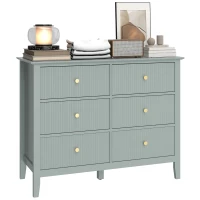 HOMCOM Fluted Dresser, 6 Drawer Chest of Drawers for Bedroom, Living Room, Hallway, Closet, Green(m-10)