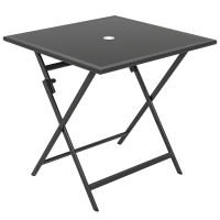 Outsunny Folding Outdoor Dining Table, Square Garden Table Tempered Glass Top with Parasol Hole Garden Patio, 70 x 70 x 70 cm