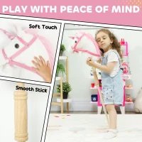 AIYAPLAY Unicorn Stick Horse with Wood Wheels, Real Pony Neighing and Galloping Sounds, Grip Handle, 95 cm, White(m-5)
