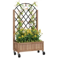Outsunny Wooden Planter, with Metal Trellis - Brown/Black(m-10)