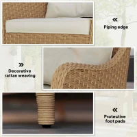 Outsunny Rattan Garden Chairs Set of 2, Outdoor Rattan Chairs with Cushions, Armrests and High Back, PE Wicker Garden Armchair with Steel Frame for Balcony, Porch, Beige(m-7)