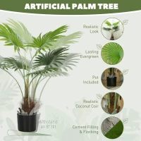 HOMCOM 94cm Artificial Palm Tree, Decorative Artificial Plant with Lifelike PEVA Leaves and Coconut Coir, Fake Tree with Plastic Pot and Flocking for Home Office Decor, Green(m-4)