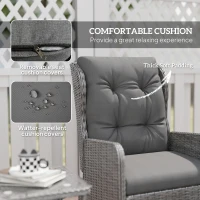 Outsunny 5 Pieces Rattan Bistro Set with Adjustable Back, Reclining Wicker Balcony Furniture with Cushions, Glass Top Coffee Table and Footstools, Outdoor Table and Chairs, Light Grey(m-5)