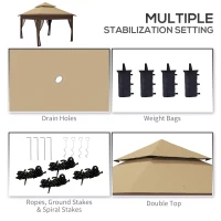 Outsunny 3 x 3(m) Pop Up Gazebo with Mosquito Netting, 1 Person Easy up Marquee Party Tent with 1-Button Push, Double Roof, Carry Bag, Sandbags, Height Adjustable Instant Shelter, Khaki(m-6)