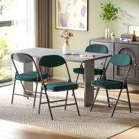 HOMCOM Set of Four Folding Corduroy Seat Chairs - Teal(m-2)