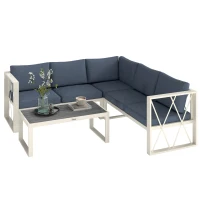 Outsunny Four-Piece L Shaped Garden Furniture Set with 5-Level Adjustable Lounger - Grey(m-10)