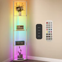 HOMCOM RGB LED Floor Lamp with Shelves, 5-Tier Dimmable Standing Lamp with Adjustable Brightness and Remote Control, Modern Corner Display Shelf Unit for Living Room Bedroom Office, Oak(m-10)