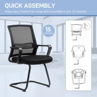 HOMCOM Ergonomic Desk Chair No Wheels, Padded Meeting Office Chair with Sled Base for Bedroom, Waiting, Reception, Black(m-7)
