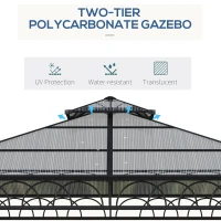Outsunny 3 x 3 (m) Outdoor Polycarbonate Gazebo, Double Roof Hard Top Gazebo with Galvanised Steel Frame, Nettings & Curtains for Garden, Lawn, Patio and Deck, Khaki(m-4)