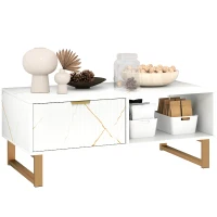 HOMCOM Elegant Marble Effect Storage Coffee Table - White(m-10)