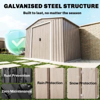Outsunny 7 x 4ft Metal Garden Storage Shed with Vents, Floor Foundation Kit and Lockable Double Doors, Light Brown(m-4)