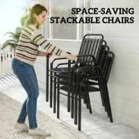Outsunny 7 Pieces Outdoor Dining Set with Umbrella Hole, Garden Table and Chairs Set for 6 with Metal Table and Stackable Chairs(m-5)