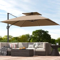 Outsunny Multi-Angle LED Light Parasol Umbrella - Khaki(m-9)