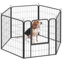 PawHut Six-Panel Dog Playpen with Door, for Medium Dogs, Indoors, Outdoors, 80cm Tall, Black(m-10)