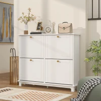 HOMCOM Narrow Shoe Storage Cabinet, Slim Shoe Cabinet with 4 Flip Drawers, Adjustable Shelves for 16 Pairs of Shoes, White(m-7)