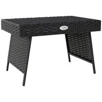 Outsunny Foldable Outdoor Side Table, Rattan Garden Coffee Table with Steel Frame, Space Saving Bistro Garden Furniture for Patio, Balcony, 60 x 41 x 41 cm, Black(m-10)