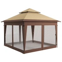 Outsunny 3 x 3(m) Pop Up Gazebo with Mosquito Netting, 1 Person Easy up Marquee Party Tent with 1-Button Push, Double Roof, Carry Bag, Sandbags, Height Adjustable Instant Shelter, Khaki(m-11)