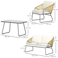 Outsunny Four-Piece Rattan Strong Panel Outdoor Sofa Set - Natural(m-3)