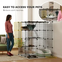 PawHut Steel Wire Cat Cage Indoor with Hammock, Ramps, Doors, DIY Cat Enclosure for 1-3 Cats, Black(m-6)