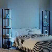 HOMCOM RGB LED Floor Lamp with Shelves, Modern Dimmable Standing Lamp with Remote Control, Adjustable Brightness & Speed for Living Room, Bedroom, Office, Black(m-2)