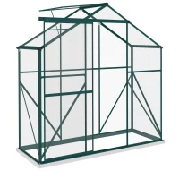 Outsunny 6 x 2.5ft Polycarbonate Greenhouse Walk-In Green House with Rain Gutter, Sliding Door, Window, Foundation, Green(m-10)