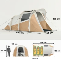 Outsunny Inflatable Camping Tent w/ Air Pump, Easy Setup 2-3 Person Blow Up Tent, Khaki(m-3)