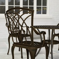 Outsunny 5 Pieces Garden Dining Set for 4, Cast Aluminium Outdoor Dining Set with 4 Armchairs and Round Dining Table with Parasol Hole, Garden Furniture Bistro Set, Bronze Tone(m-9)