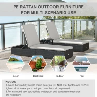 Outsunny Set of Two Rattan Sun Loungers, with Reclining Backs - Brown/Cream(m-7)