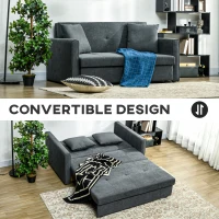 HOMCOM 2 Seater Sofa Bed with Hidden Storage, Pull Out Convertible Bed Settee, Modern Snow Flannel Loveseat Sofa Sleeper with 2 Cushions for Living Room, Guest Room, Dark Grey(m-4)