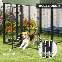 PawHut Țarc pentru Câini de Exterior din Oțel cu Acoperiș din Material Oxford, Anti-UV, Impermeabil, 2 Boluri, Verde(m-6)