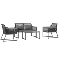 Outsunny 4 Pieces Rattan Garden Furniture Set - Charcoal Grey(m-10)