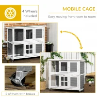 PawHut Wooden Rabbit Hutch, Two-Tier Guinea Pig Cage, with Removable Tray, Wheels(m-7)