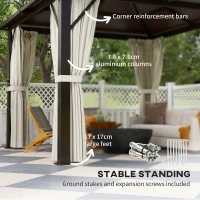 Outsunny 3 x 3(m) Hardtop Gazebo Canopy with UPF30+ Double Polycarbonate Roof, Aluminium Frame Garden Gazebo Permanent Pavilion with Mosquito Netting and Curtains for Patio, Deck, Beige(m-5)