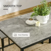 HOMCOM Dining Table and Chairs Set for 4 People, Concrete Effect Kitchen Table and Bench Set with Steel Frame, 4 Piece Dining Room Sets, Grey(m-6)