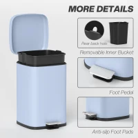 HOMCOM 20L Modern Boxy Metal Home Kitchen Bin - Light Blue(m-7)
