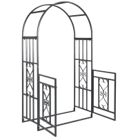 Outsunny Outdoor Garden Arch with Double Gates, Metal Garden Arbor for Climbing Plants, Roses, Vines, Wedding Arch for Outdoor, 114L x 50W x 206H cm, Dark Grey(m-11)