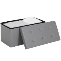 HOMCOM Storage Ottoman Bench, 89L PU Leather Folding Foot Rest Stool, End of Bed Bench, Easy Assembly, for Living Room, Bedroom, Entryway, Grey(m-10)
