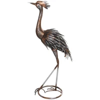 Outsunny Heron Garden Statue, Standing Garden Ornament, Metal Garden Gift with Stakes for Patio Pond Landscape Decoration, Silver Tone(m-11)